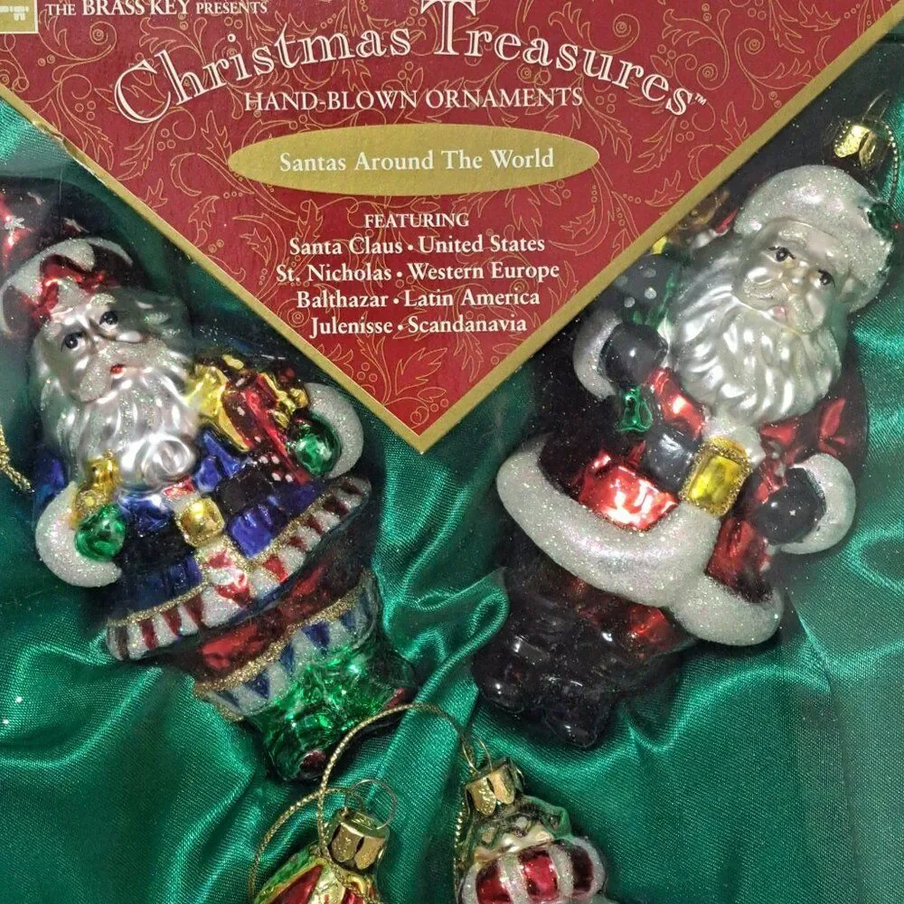 The Brass Key Christmas Treasures Santas Around the World Hand Blown Ornaments